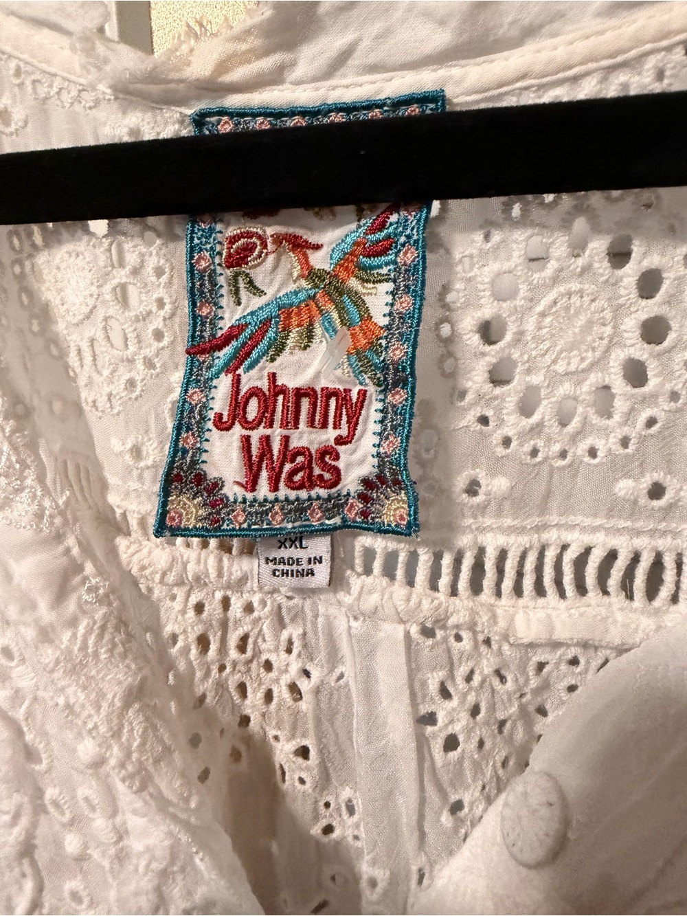 Johnny Was White Eyelet Embroidered Short Sleeve Blouse - Picture 4 of 4